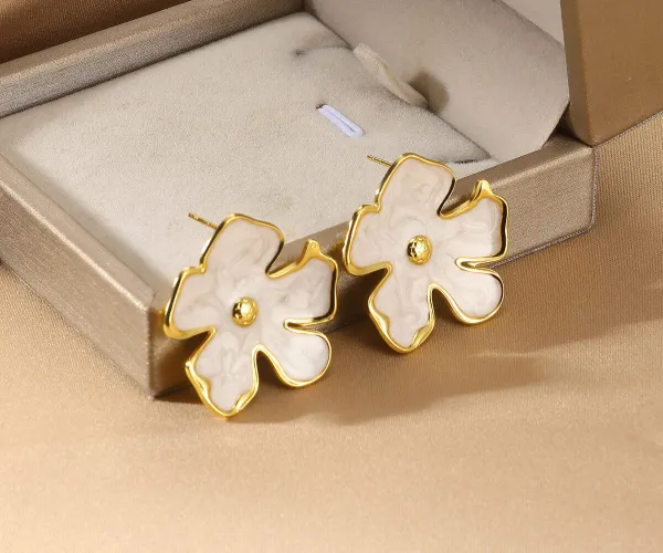 Clover Enamel Gold-Plated Earrings
