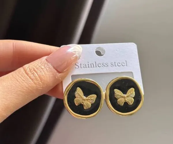 butterfly colored enamel gold-plated earrings