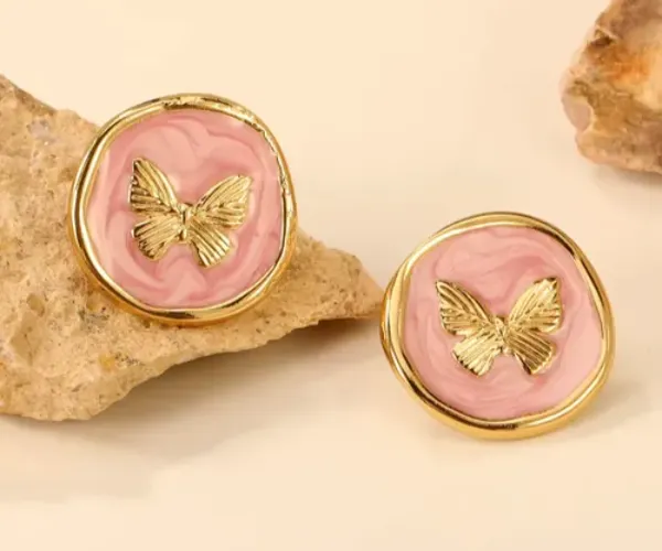 butterfly colored enamel gold-plated earrings
