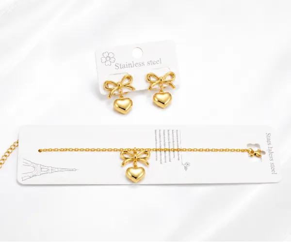 Elegant Heart Bow Jewelry Set - Image 2