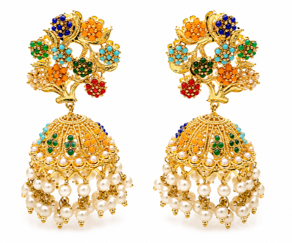 Multicolor Pearl Jhumka Earrings